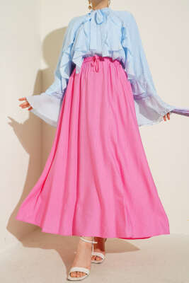 Pazarium - Yandan Cep Detaylı Kloş Etek Pembe