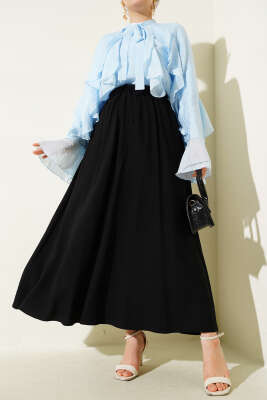 Pazarium - Yandan Cep Detaylı Kloş Etek Siyah