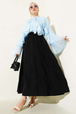 Yandan Cep Detaylı Kloş Etek Siyah - Thumbnail