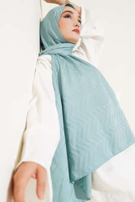 Pazarium - Dalga Desen İpeksi Jakar Şal Mint