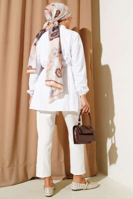 Önü Pileli Terikoton Gömlek Beyaz - Thumbnail