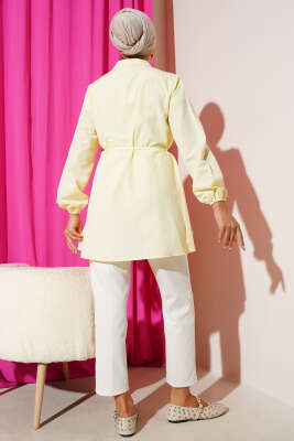 Önü Pileli Terikoton Gömlek Sarı - Thumbnail