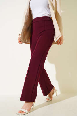 Pazarium - Beli Lastikli Çımalı Pantolon Bordo