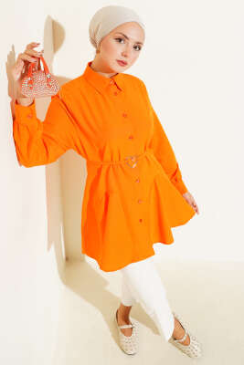 Pazarium - Kalp Tokalı Kuşaklı Gömlek Oranj