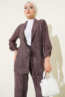 Önü Bağlamalı Kruvaze İkili Takım Gül Kurusu - Thumbnail