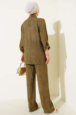 Önü Bağlamalı Kruvaze İkili Takım Haki - Thumbnail