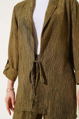 Önü Bağlamalı Kruvaze İkili Takım Haki - Thumbnail