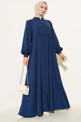 Pazarium - Bileği Gipeli Omuz Vatkalı Büyük Beden Ferace Indıgo