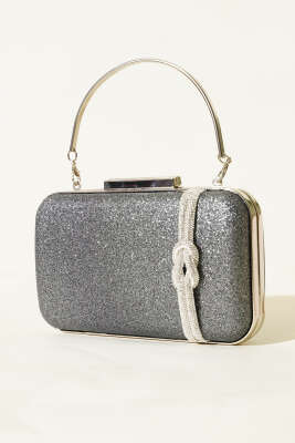 Pazarium - Düğüm Detaylı Abiye Çanta Füme