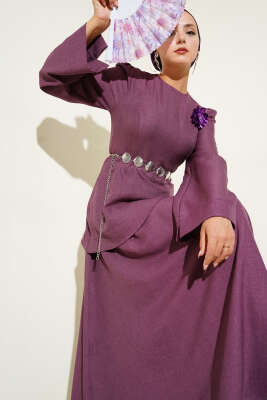 Pazarium - Gül Broşlu Etekli İkili Takım Gül Kurusu