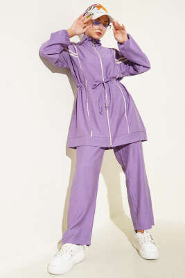 Pazarium - İp Bağcık Detaylı Garnili İkili Takım Lila
