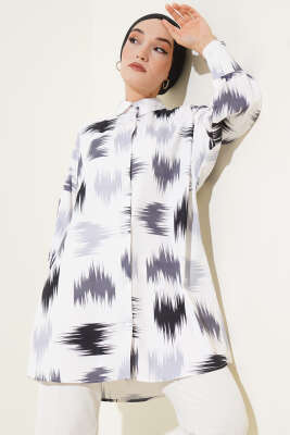 Pazarium - Fırça Desenli Bilek Manşetli Gömlek Siyah