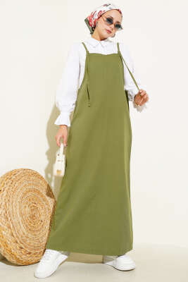 Pazarium - İnce Askılı Jile Elbise Haki