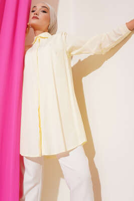 Pazarium - Klasik Yakalı Oval Kesim Sarı Gömlek