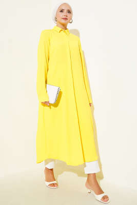 Pazarium - Gizli Pat Uzun Gömlek Sarı