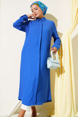 Gizli Pat Uzun Gömlek Saks - Thumbnail