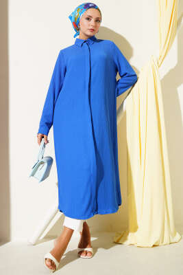 Gizli Pat Uzun Gömlek Saks - Thumbnail