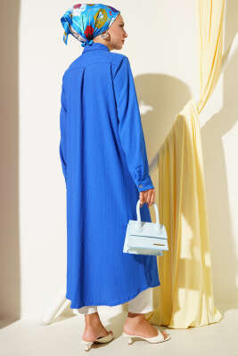 Gizli Pat Uzun Gömlek Saks - Thumbnail