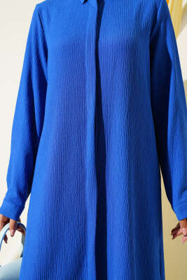 Gizli Pat Uzun Gömlek Saks - Thumbnail