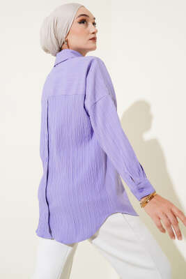 Pazarium - Ağaç Kabuğu Basic Gömlek Lila