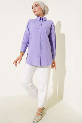 Ağaç Kabuğu Basic Gömlek Lila - Thumbnail