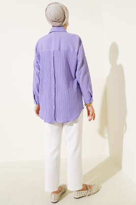 Ağaç Kabuğu Basic Gömlek Lila - Thumbnail