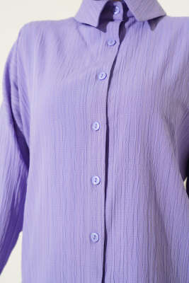 Ağaç Kabuğu Basic Gömlek Lila - Thumbnail