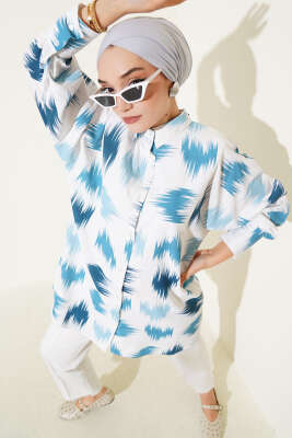 Pazarium - Fırça Desenli Bilek Manşetli Gömlek Mint