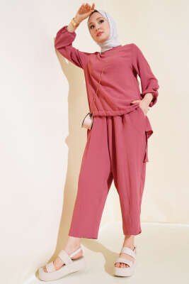 Pazarium - Ayrobin Şalvarlı İkili Takım Gül Kurusu