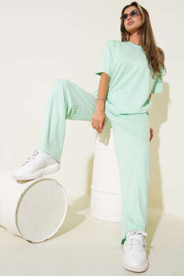 Pazarium - Önü Taş Süslemeli İkili Takım Su Yeşili