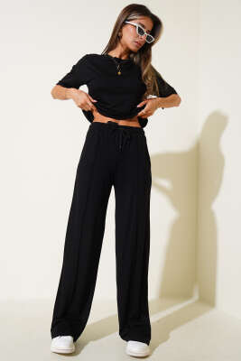 Pazarium - Bisiklet Yaka Kısa Kol İkili Takım Siyah