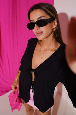 Buble Ön Bağlamalı Kimono Siyah - Thumbnail