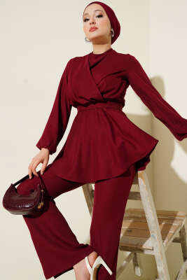 Pazarium - Önü Çapraz Kuşaklı İkili Takım Bordo