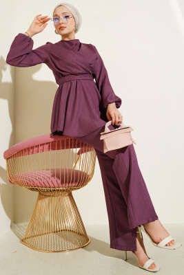 Pazarium - Önü Çapraz Kuşaklı İkili Takım Gül Kurusu