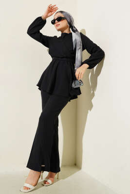 Pazarium - Önü Çapraz Kuşaklı İkili Takım Siyah