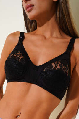 Pazarium - Toplayıcı Dantel Sütyen Siyah