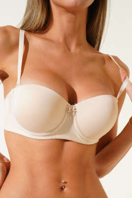 Pazarium - Silikonlu Destekli Straplez Sütyen Ten