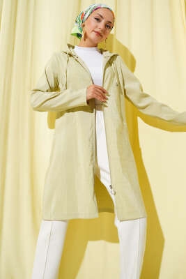 Pazarium - Taşlı Nakış Detaylı Kapüşonlu Kap Su Yeşili