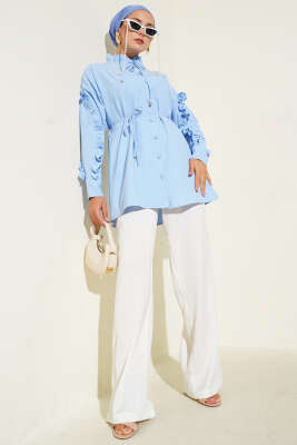 Hakim Yaka Fırfırlı Gömlek Mavi - Thumbnail