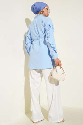 Hakim Yaka Fırfırlı Gömlek Mavi - Thumbnail