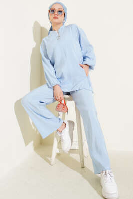 Pazarium - Fermuarlı Yandan Cepli İkili Takım Bebe Mavi