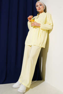 Pazarium - Fermuarlı Yandan Cepli İkili Takım Sarı
