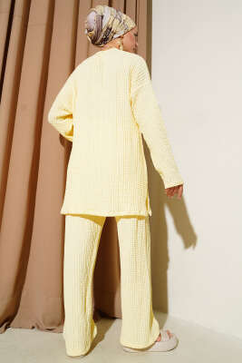 Bisiklet Yaka Gofre İkili Takım Sarı - Thumbnail