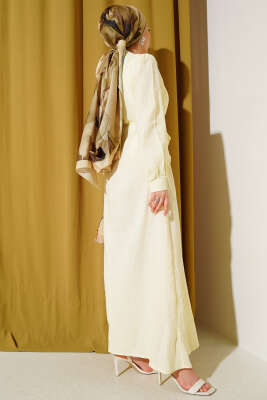 Pelerinli İp Kuşaklı Elbise Sarı - Thumbnail