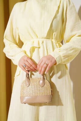 Pelerinli İp Kuşaklı Elbise Sarı - Thumbnail