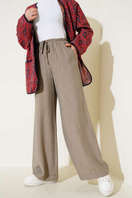 Pazarium - Bel Lastikli Bol Paça Pantolon Küf Yeşili