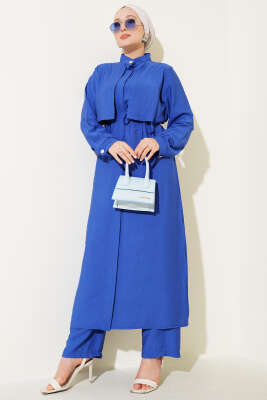 Pazarium - Bolero Detaylı Uzun Tunik İkili Takım Saks