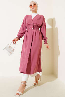 Kol Ve Bel Büzgülü Patlı Hırka Pudra - Thumbnail