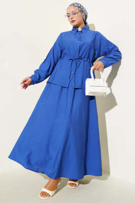 Pazarium - Beli Tünelli Etekli İkili Takım Saks