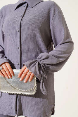 Top Düğmeli Bürümcük İkili Takım Gri - Thumbnail